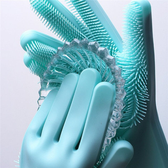 1 Pair Magic Silicone Rubbe Dish Washing Gloves Eco-Friendly Scrubber Cleaning